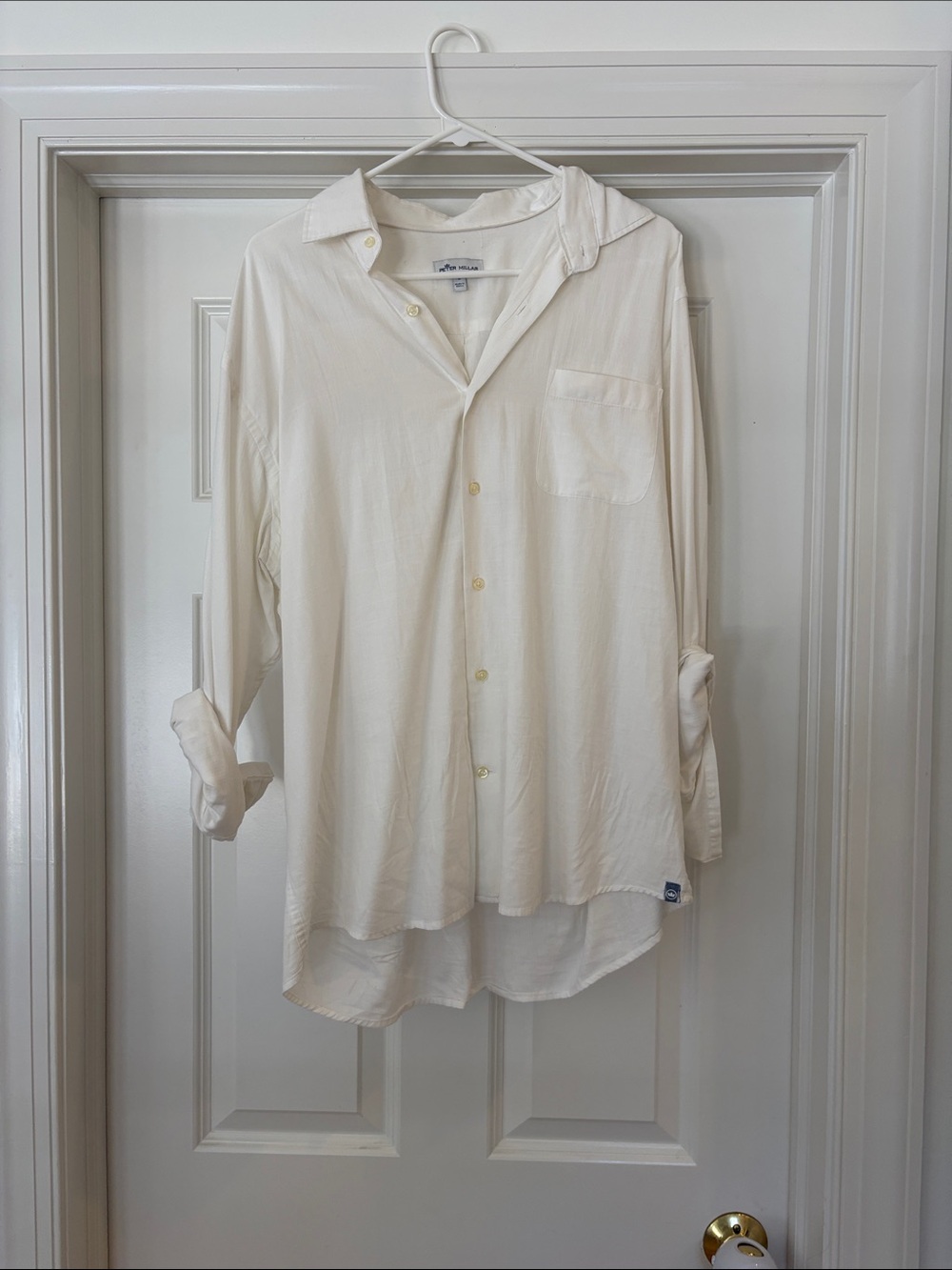 Peter Millar Cream Long-Sleeve Button-Down Shirt